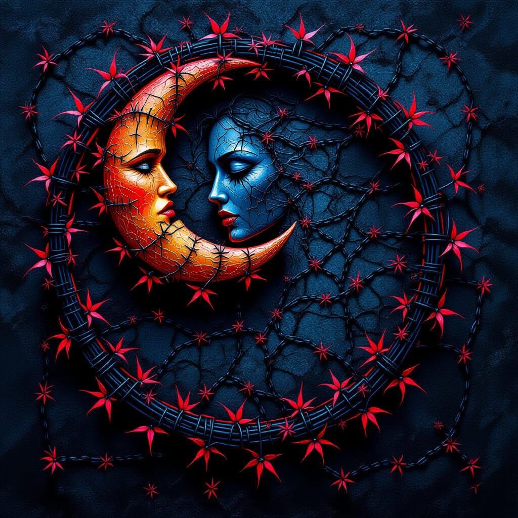 Barbed Wire Moon in Thorny Maze: Wire Art
