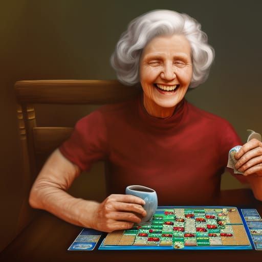 Grandmother Playing Scrabble: Detailed Matte Painting