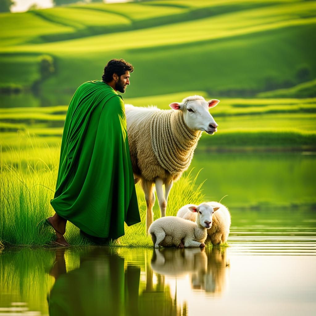 Peaceful Shepherd and Sheep Concept Art