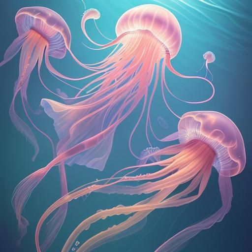 Majestic Transparent Jellyfish with Colorful Tendrils