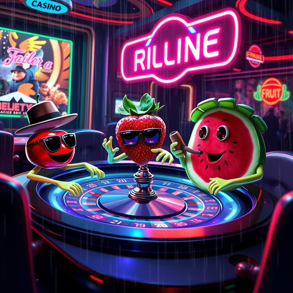Vibrant Fruits in a Cyberpunk Casino