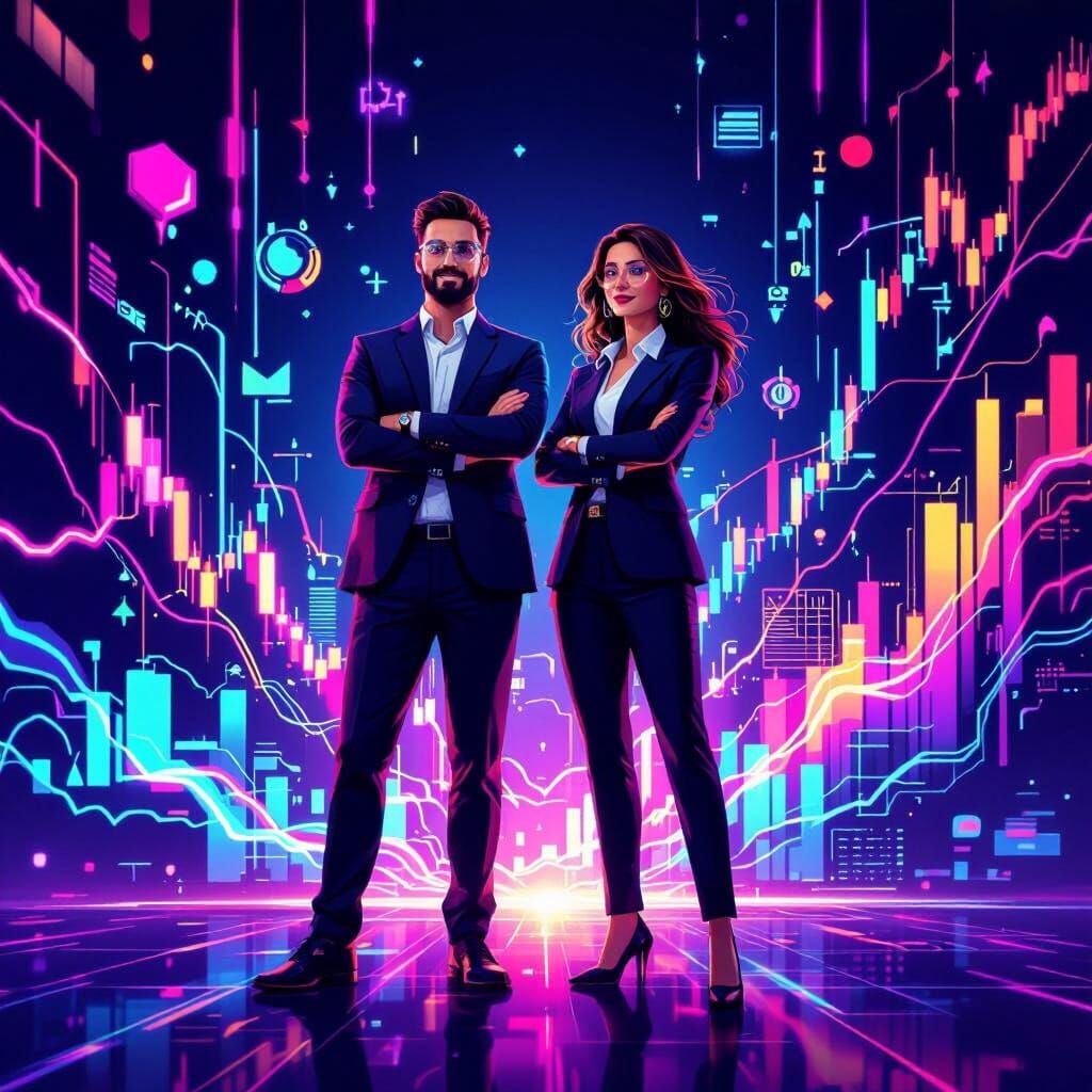 NFT Art: Confident Couple Guiding Online Business Success