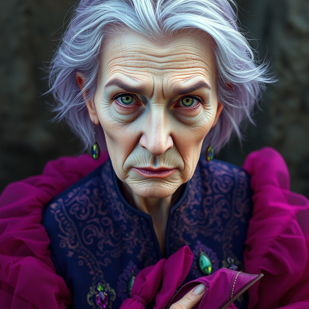 Elderly Woman with Lavender Hair in Fantasy Style