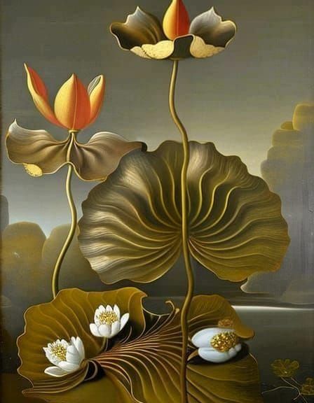 Baroque Lotus Flowers in Ornate Chinese Art