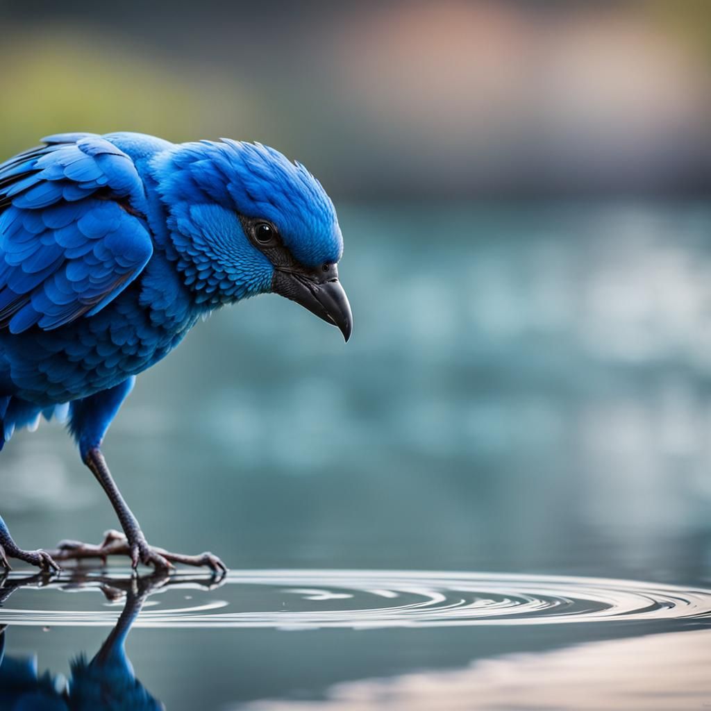 Blue Bird Walking on a Frozen Lake