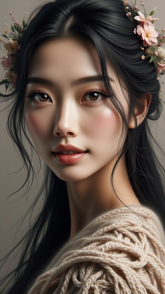 Traditional Chinese Beauty in Hyperrealistic Oil Painting