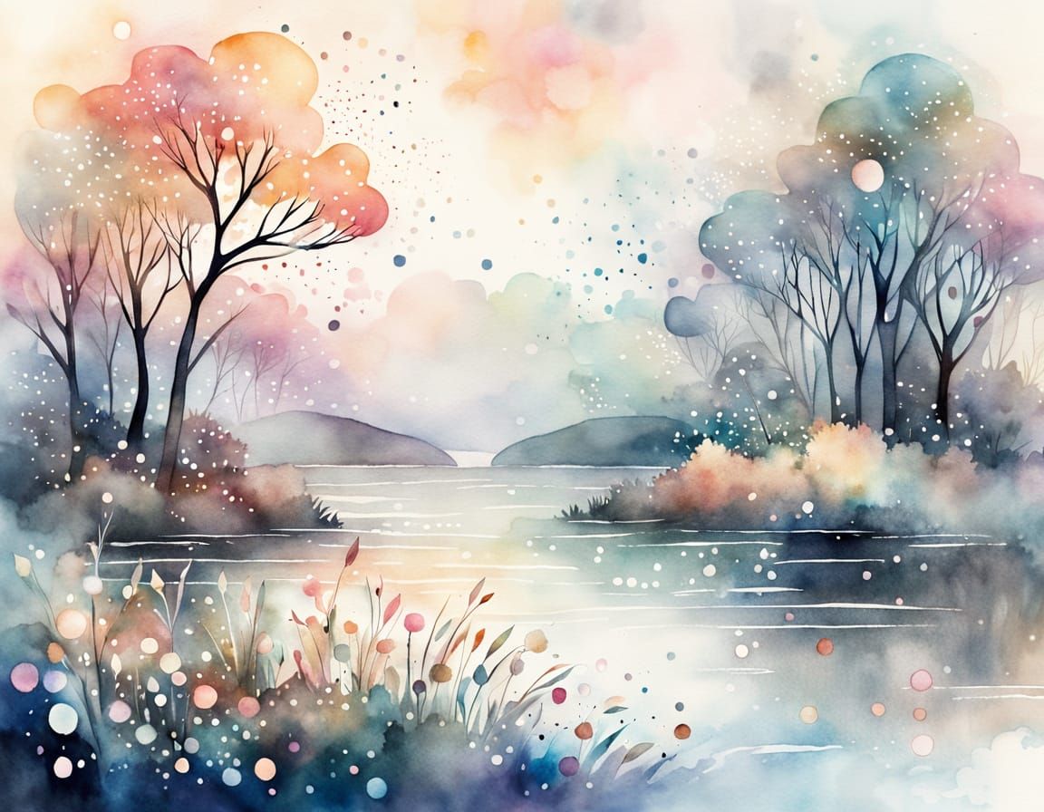 Dreamy Gray Night Watercolor Painting with Boat