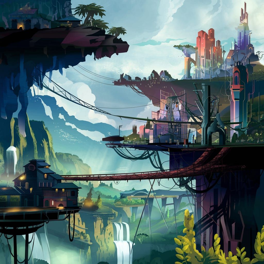 Fantastical Multi-Level City with Floating Islands