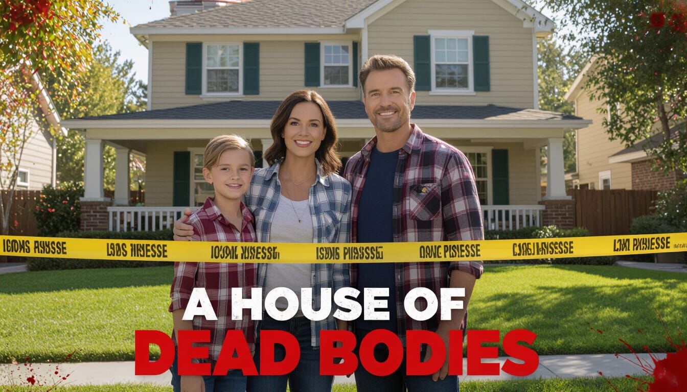 Suburban Family Portrait at Crime Scene: Cinematic Horror