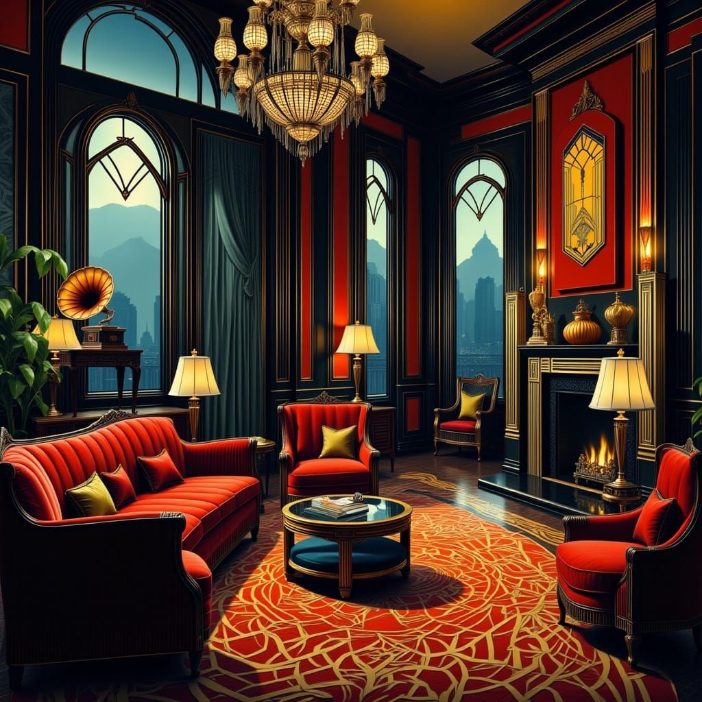 Opulent Art Deco Sitting Room by Moonlight