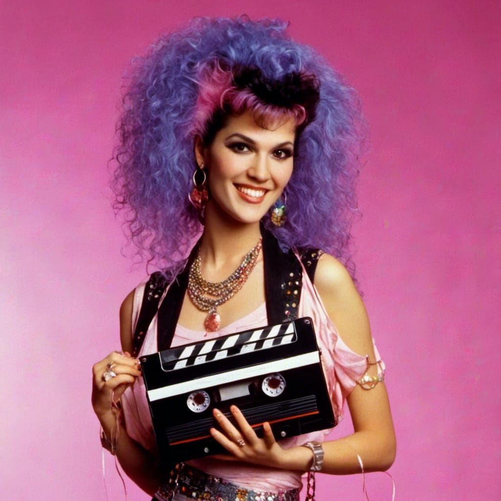 Smiling 80s Rock Star with Pink Hair