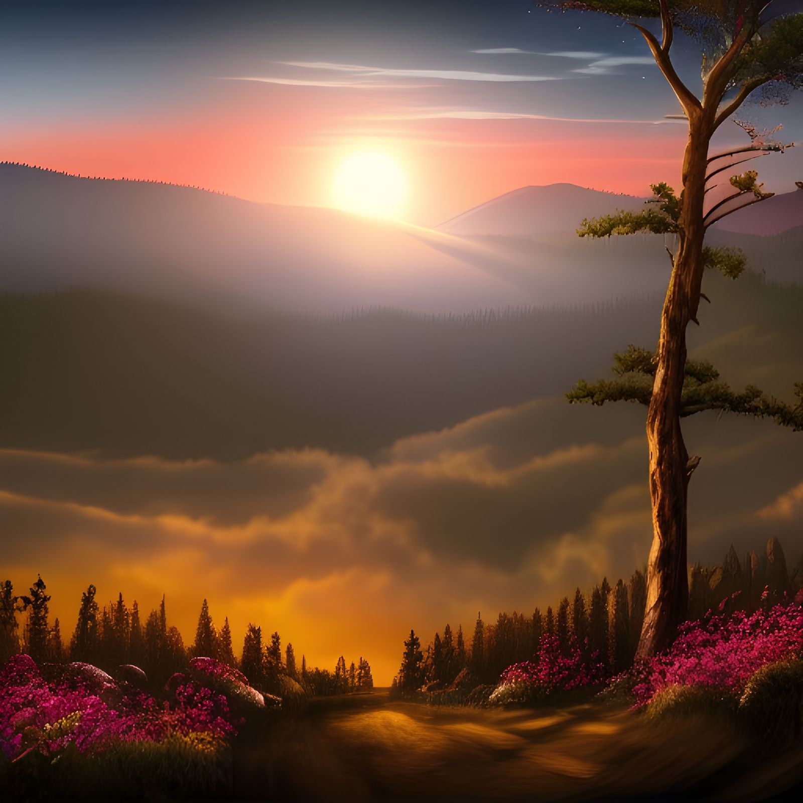 Black Forest Sunset Detailed Matte Painting