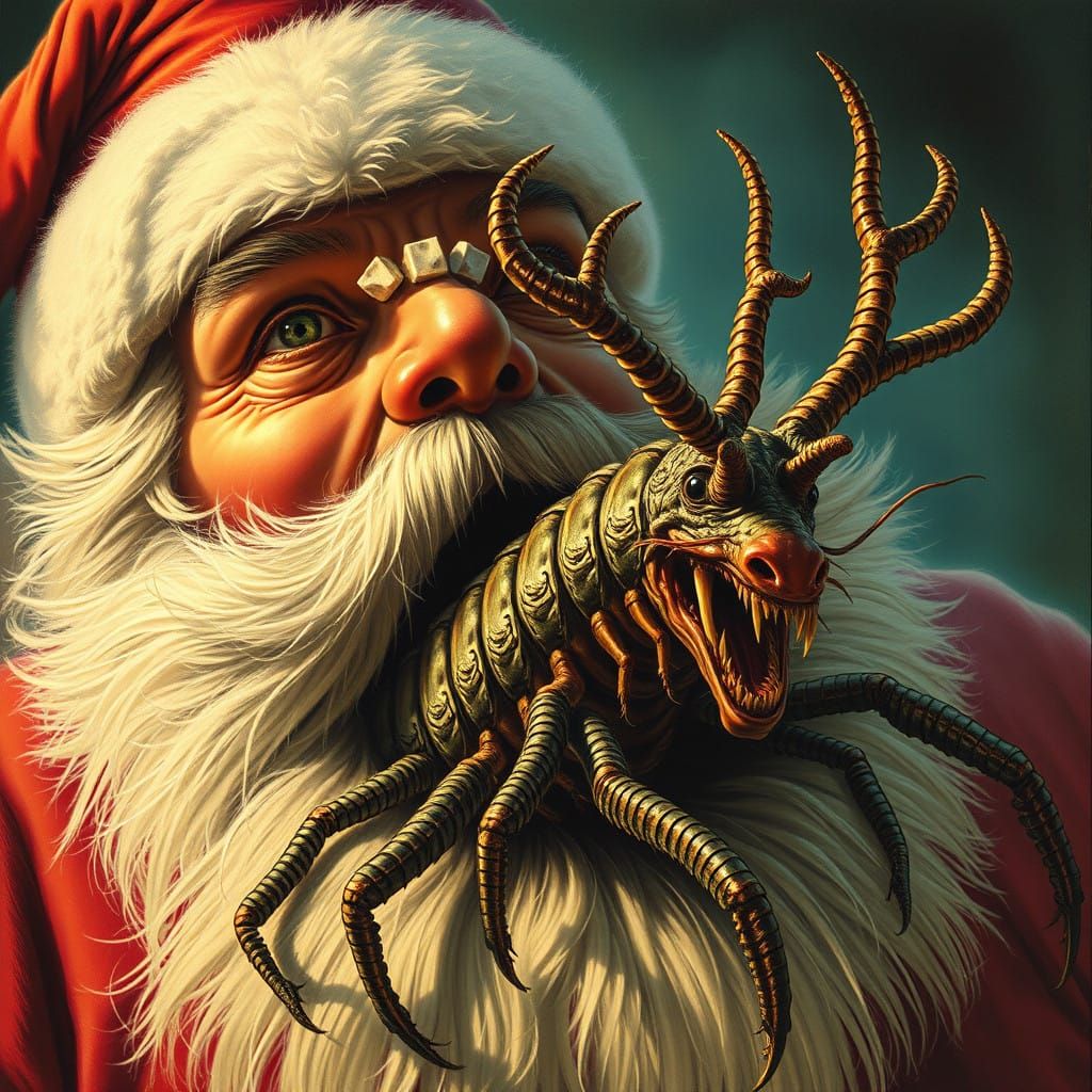 Grotesque Reindeer-Centipede Hybrid Emerges from Santa's Mou...