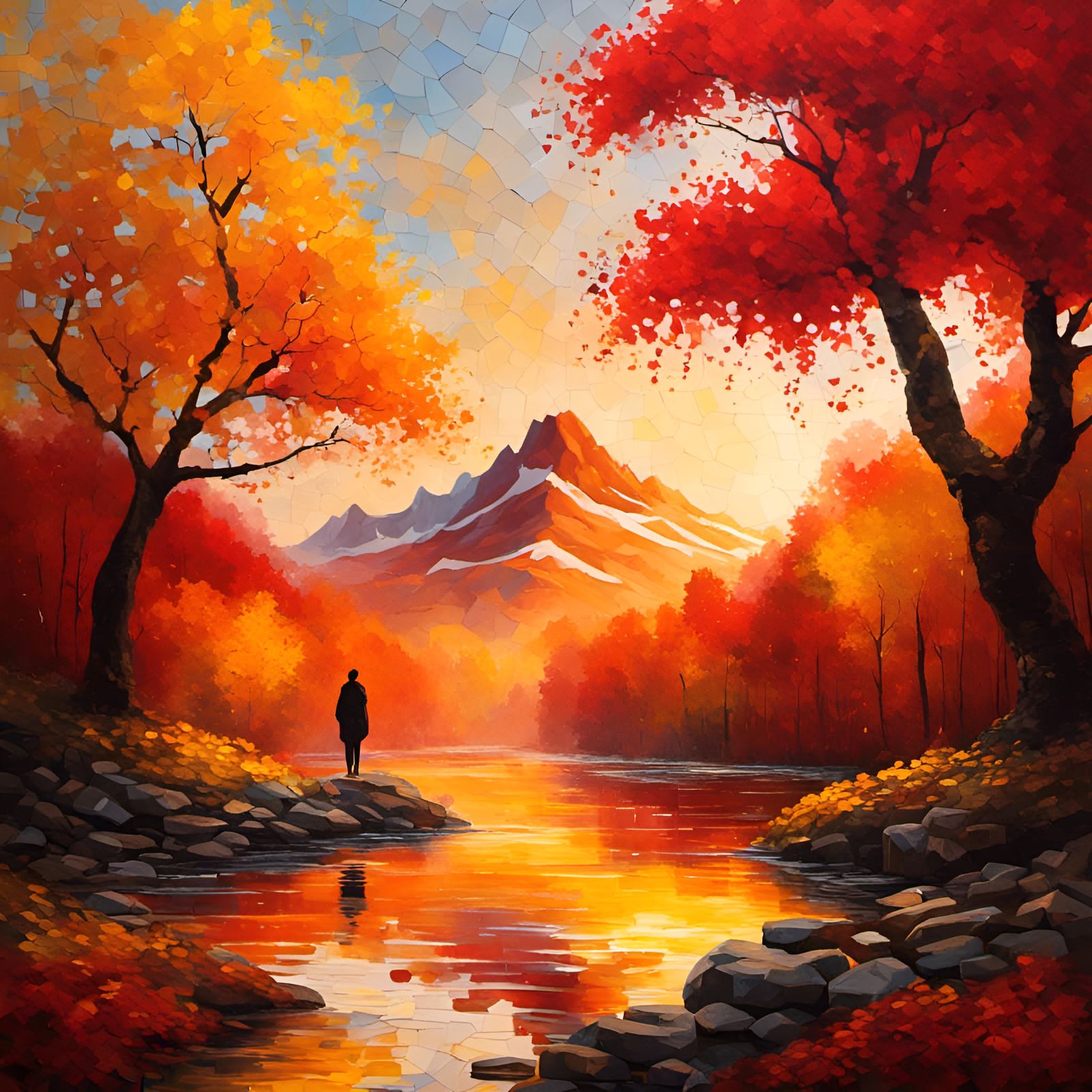 Romantic Mountain Game Scene with Crimson and Amber Hues