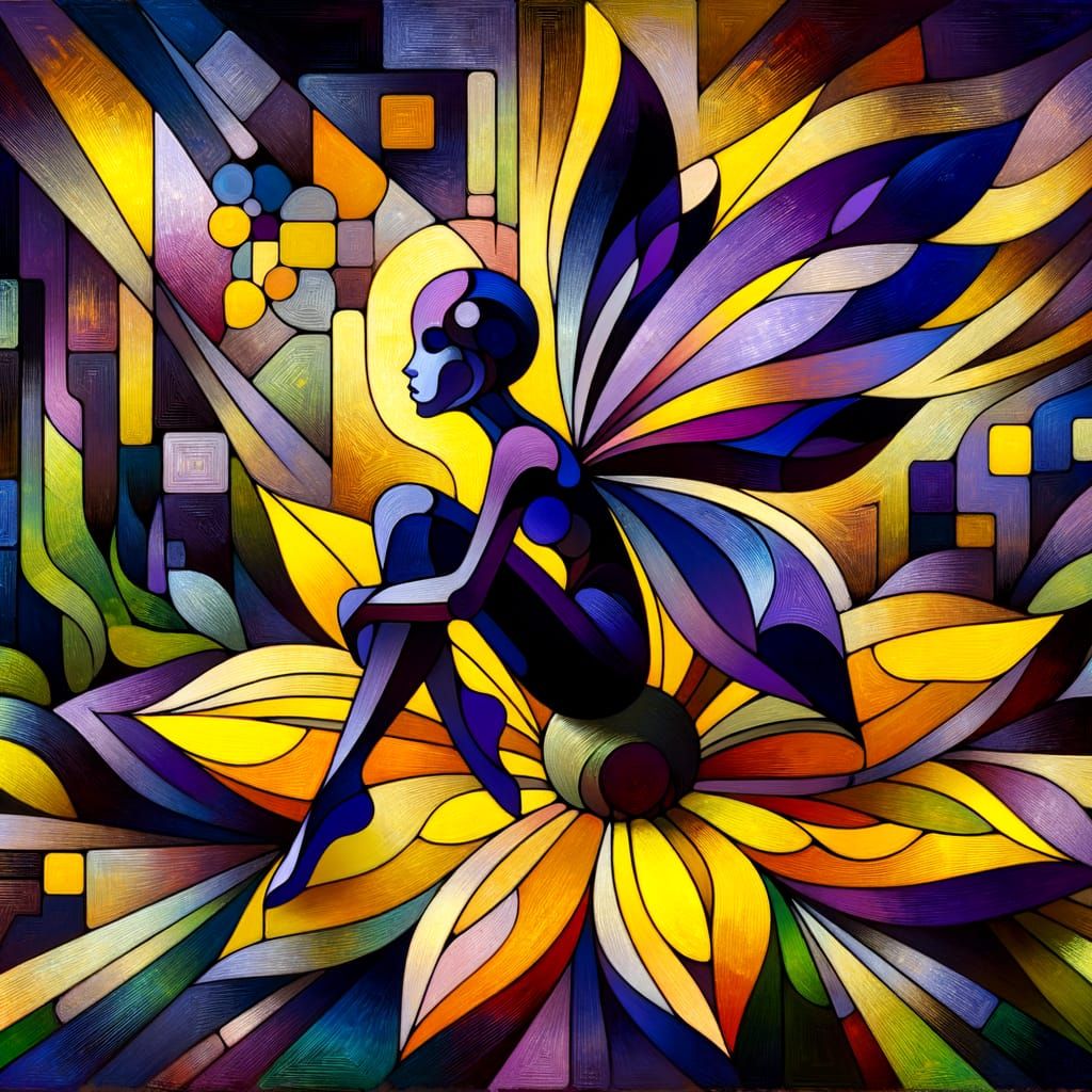 Cubist Fairy on Flower, Fauvist Style