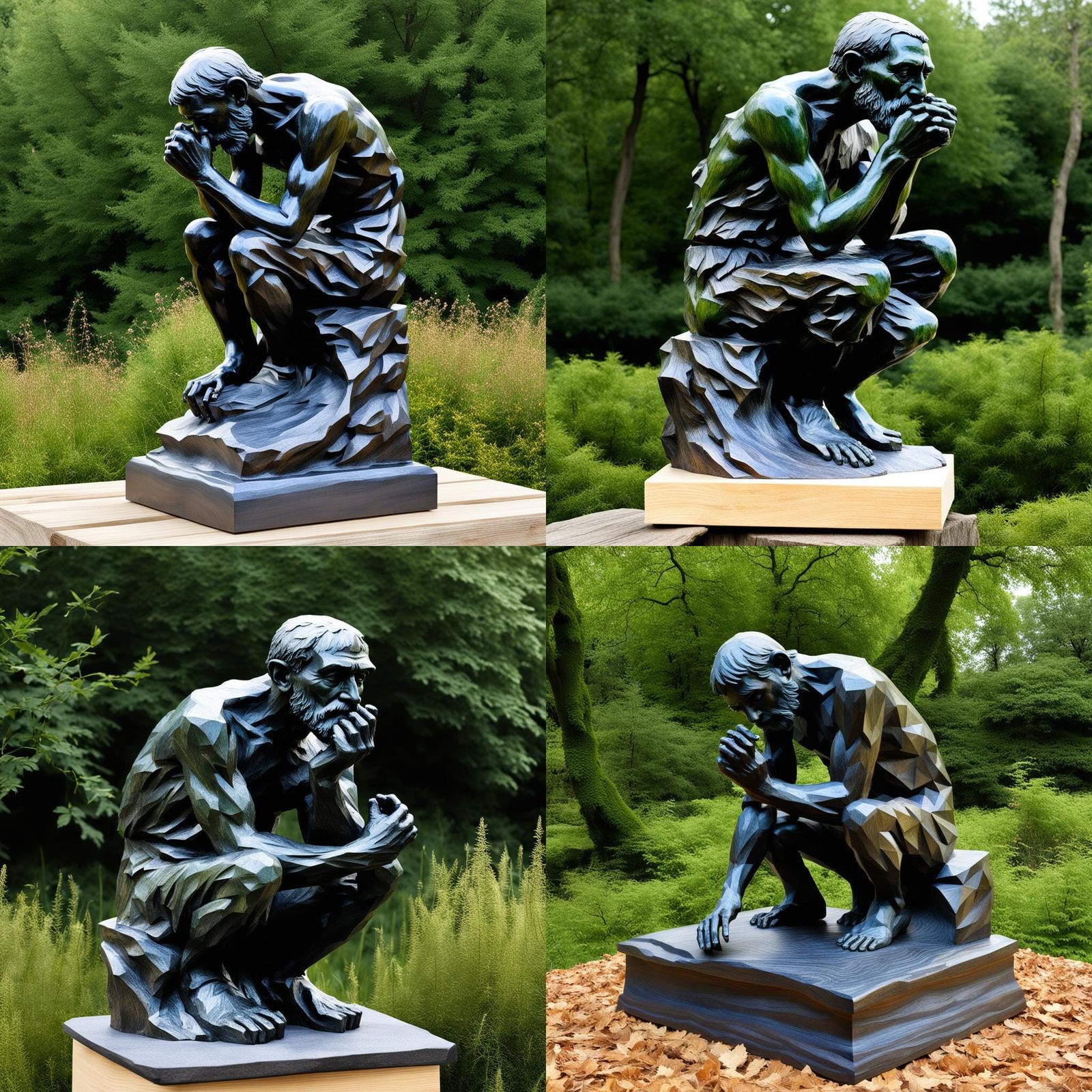 Ethereal Fairy Sculpture: Rodin's Thinker in Wood
