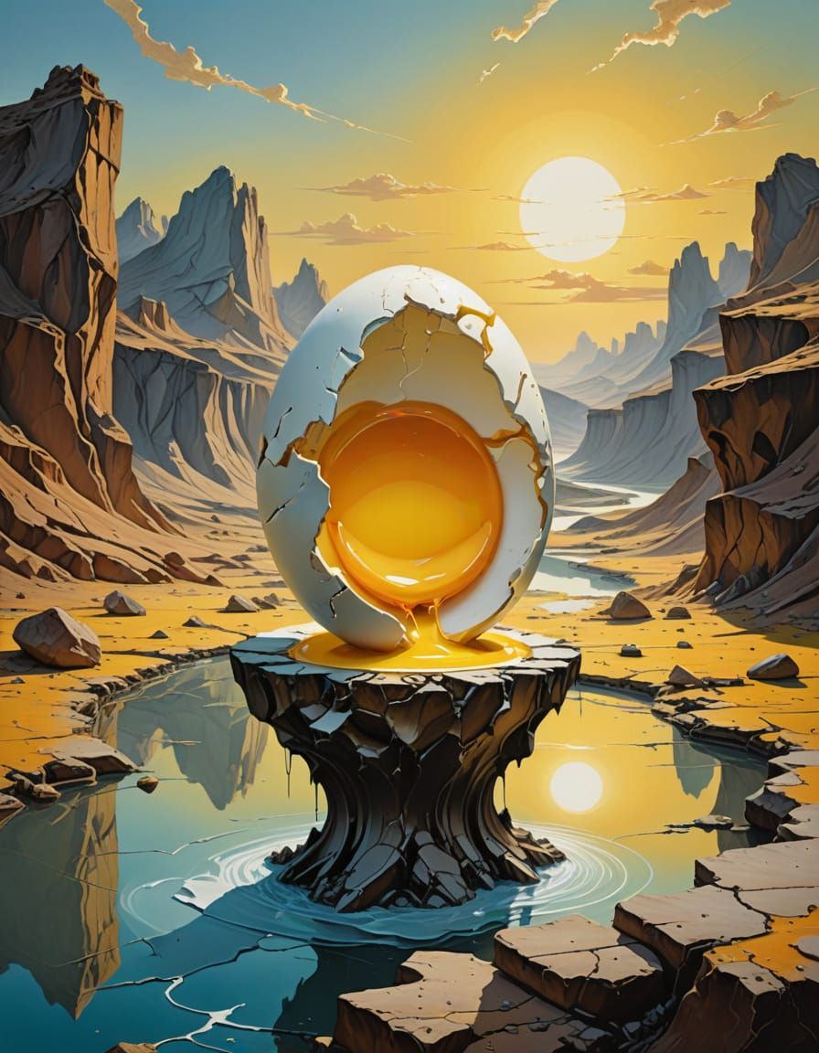 Surreal Broken Egg Landscape in Dali Style