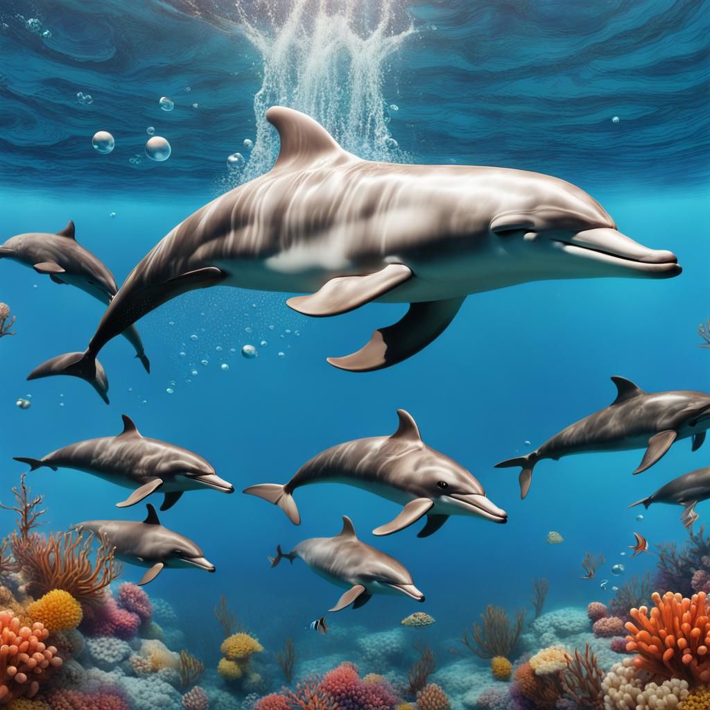 Dolphin Diving: Ultra Detailed Photorealistic Ocean Scene