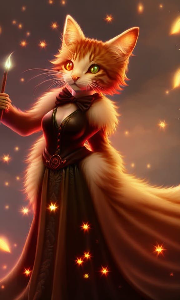 Kitten Witch in Maple Forest Starscape