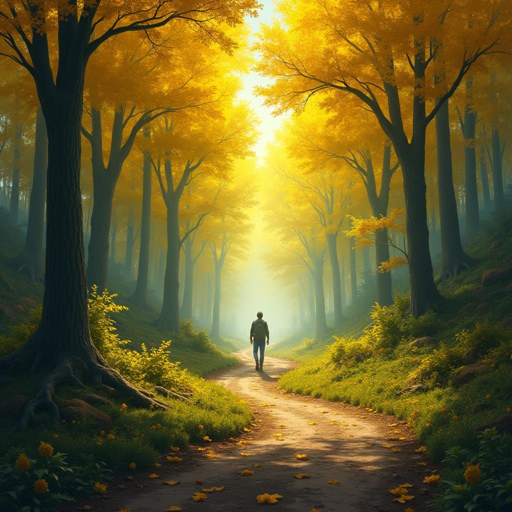 Mystical Yellow Wood Landscape in Hyper-Realistic Style