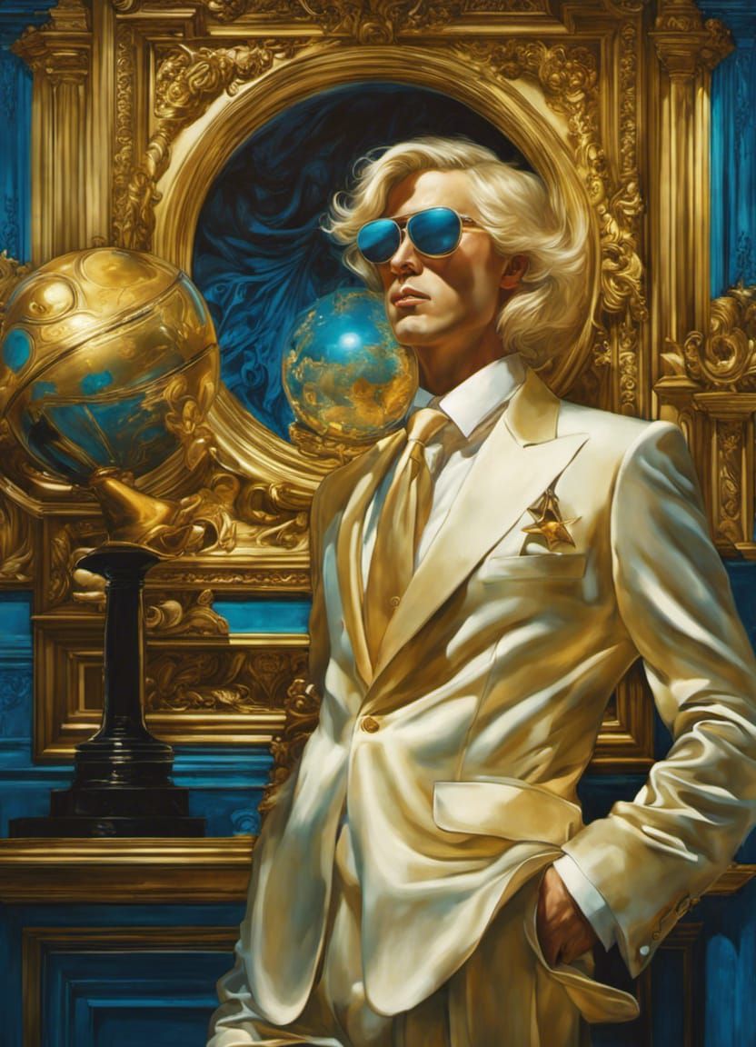 Elated Man with Trophy in Surrealist Style