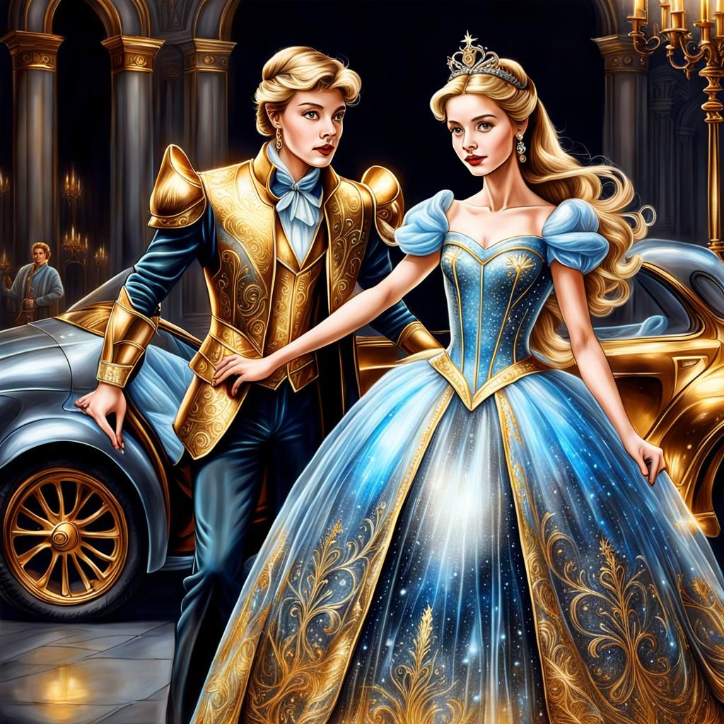 Cinderella in Glass Dress: Hyperdetailed Charcoal Drawing