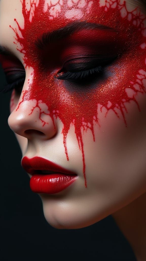 Surreal Anguish: Editorial Close-Up in Hyper-Stylized Expres...