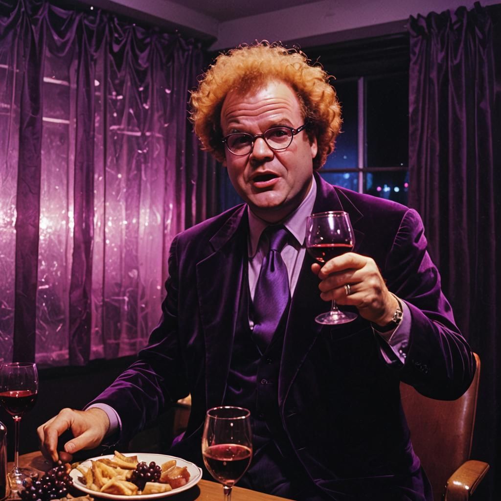 Surreal Wine Scene in 1970s Film Style