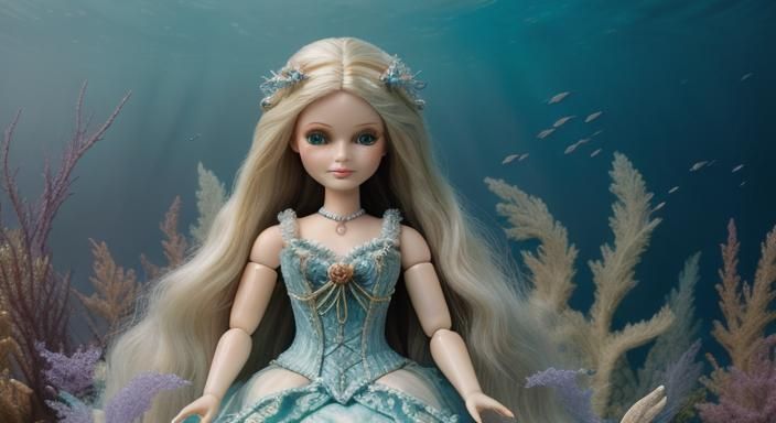 Hyperrealistic Digital Portrait of a Porcelain Mermaid Doll