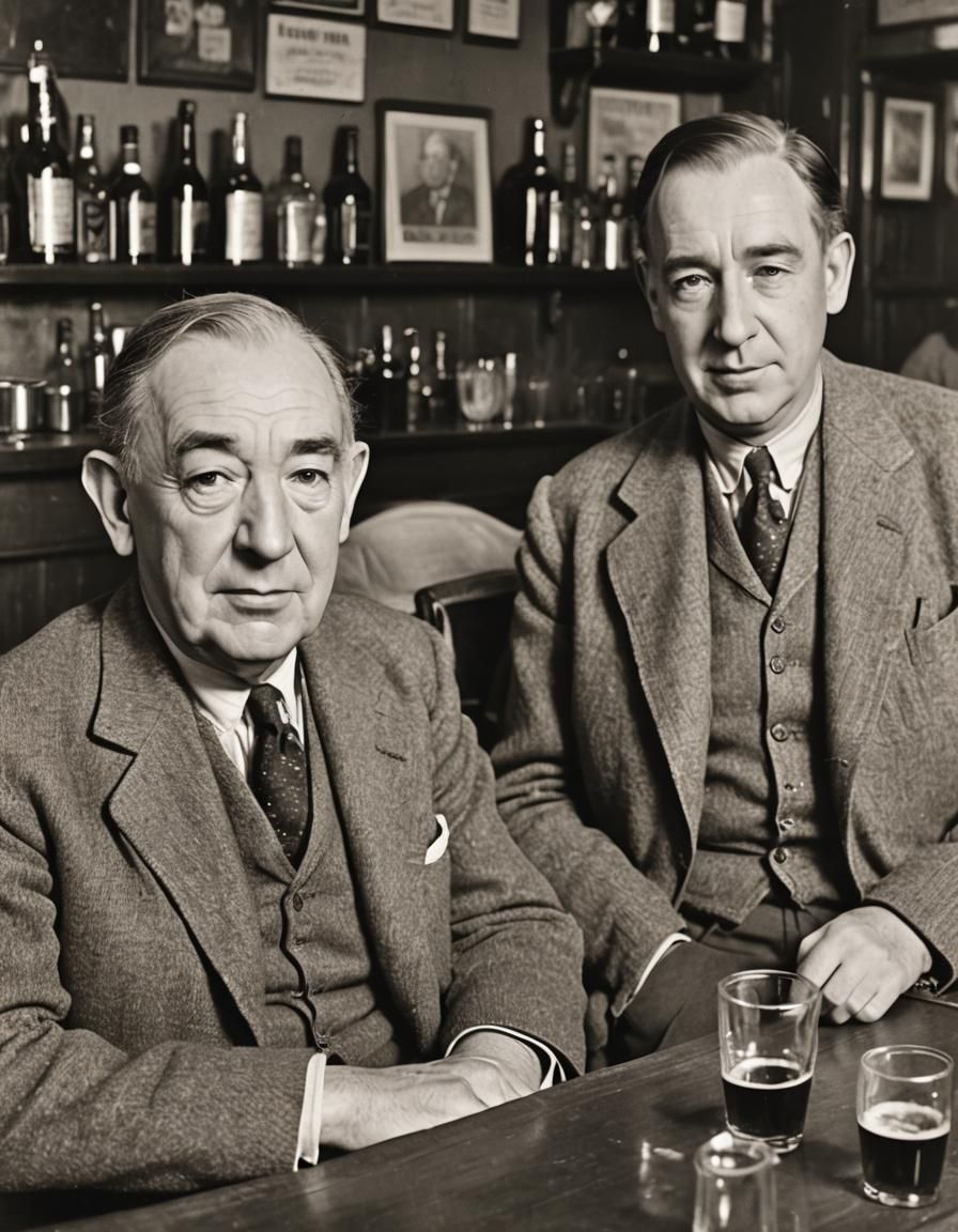 C.S. Lewis and J.R.R. Tolkien sitting in a pub in Oxford, 19...