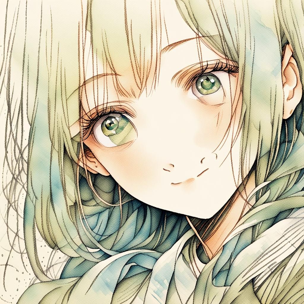 Gentle Anime Girl Portrait in Pencil Sketch Style