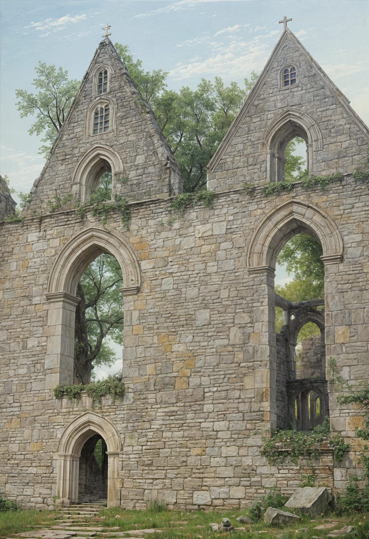 Church Ruins Oil Painting in Romantic Style