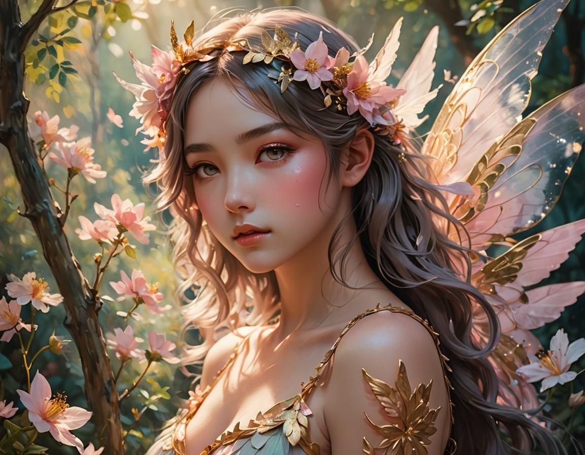 Anime Fairy with Delicate Wings Digital Painting