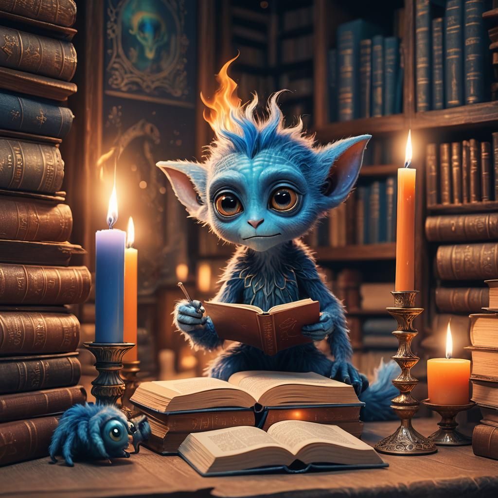 Cute Blue Alien in Whimsical Matte Painting