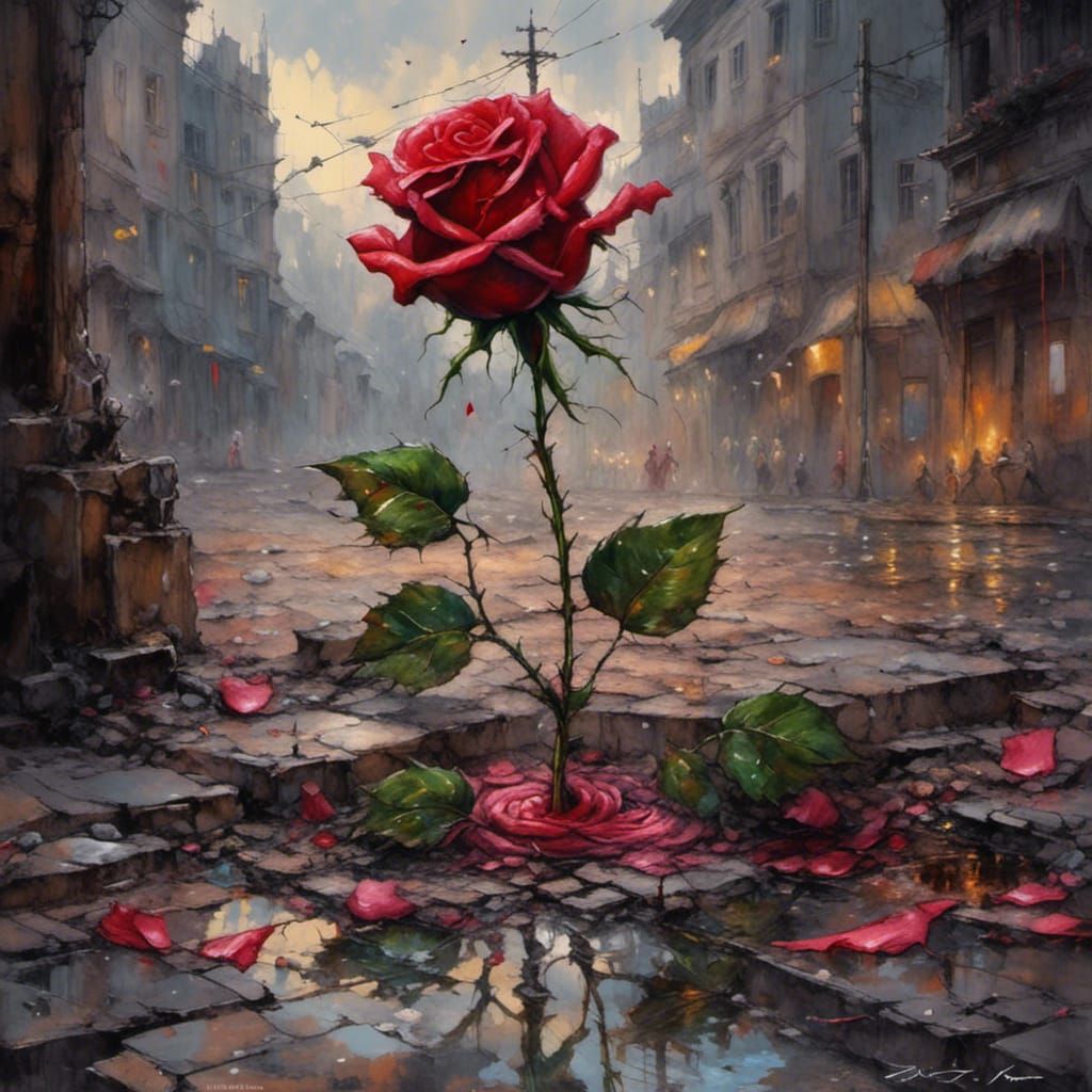 A rose emerges from the pavement cracks.
I'll write my eulog...