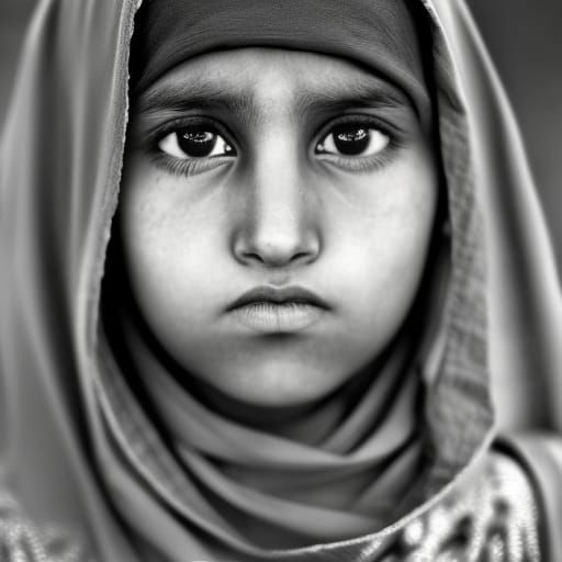 Detailed Portrait of a Young Afghan Girl in Hijab