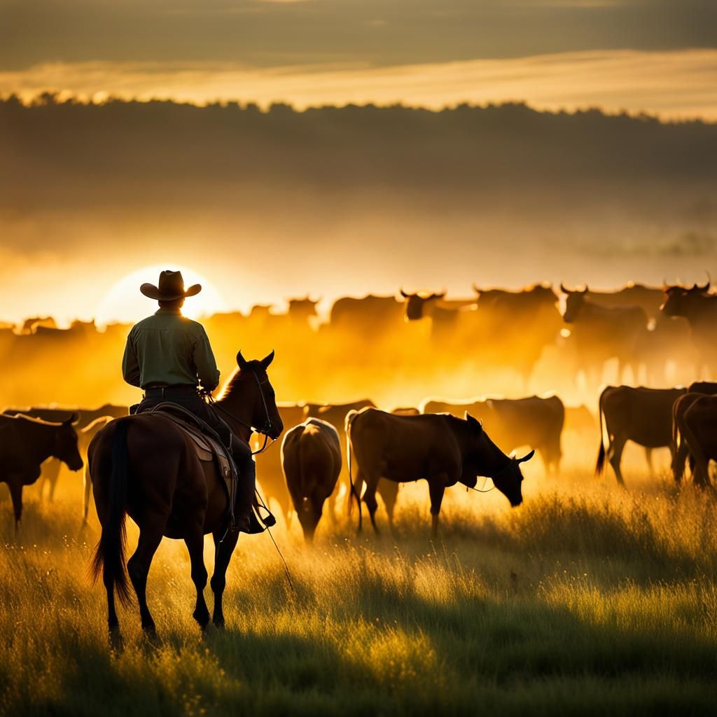 Cowboy Silhouette Double Exposure: Prairie Serenity
