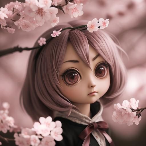 Hyperrealistic Chibi Cherry Blossom Scene