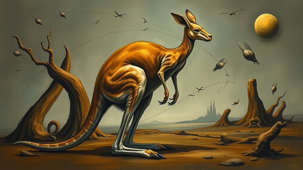 Surrealist Kangaroo in Dreamlike Landscape