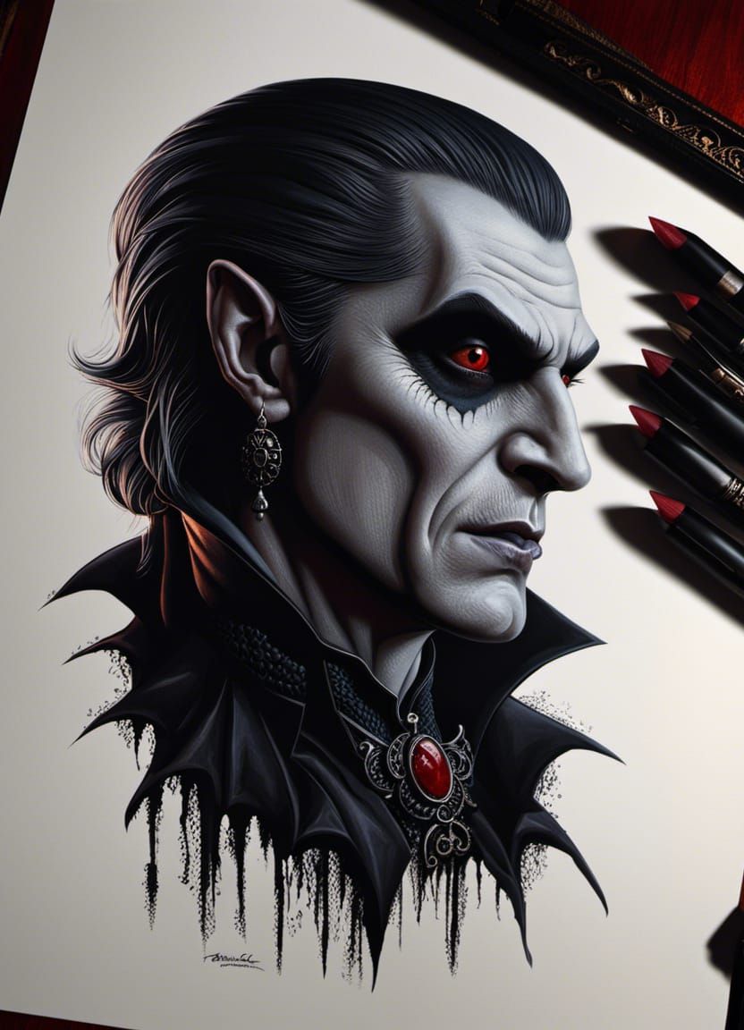 Detailed Portrait of a Sinister Vampire in the Shadows