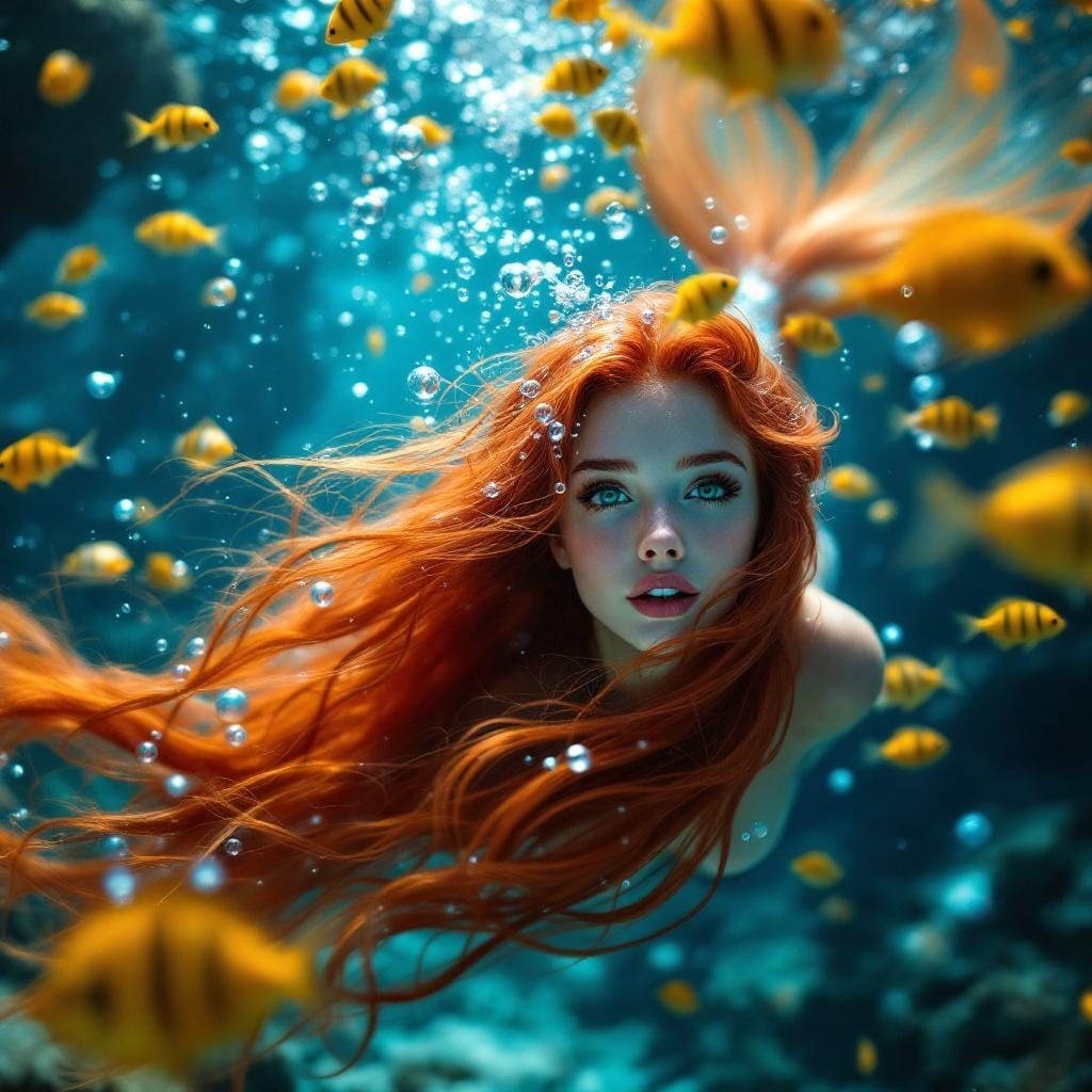 Beautiful Red-Haired Mermaid Undersea