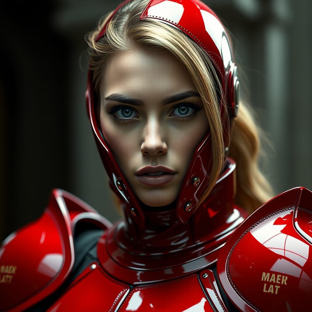 Woman in Shiny Red Latex Armor