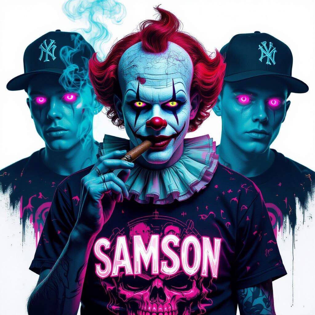 Creepy Clown Double Exposure with Psychedelic Eyes