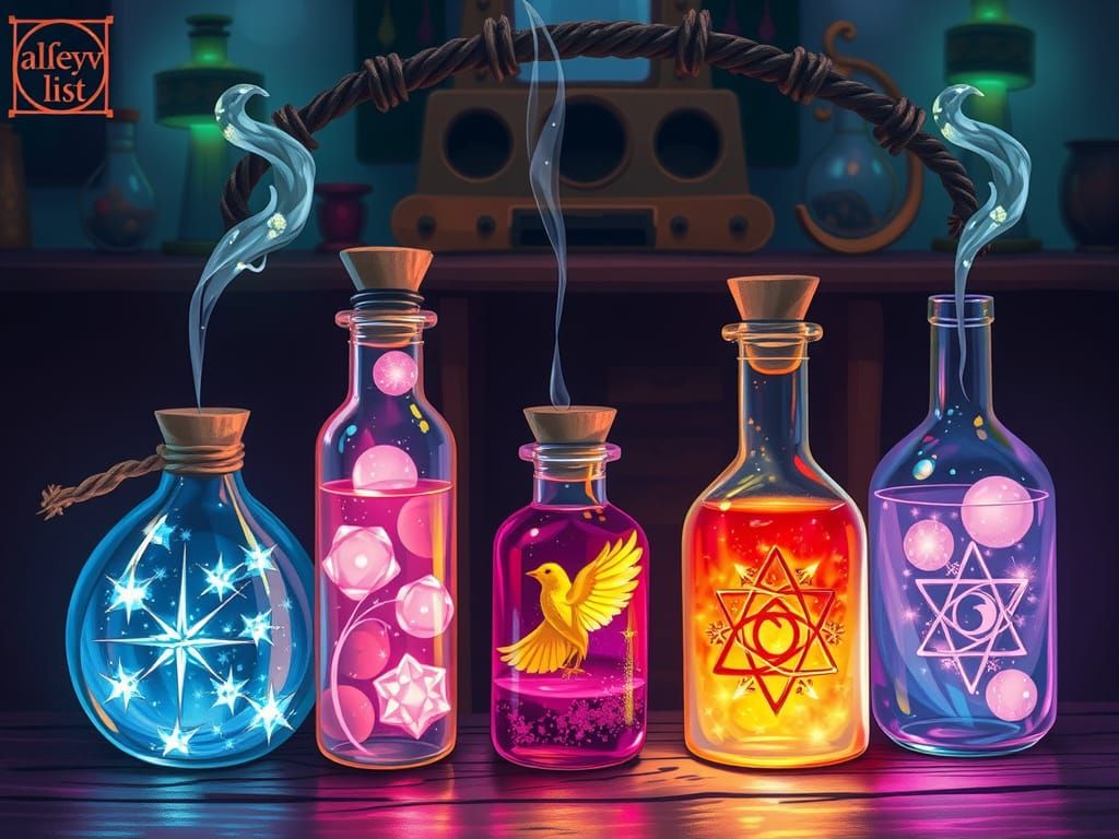 Enchanting Luminous Potions in Fantasy Art Style