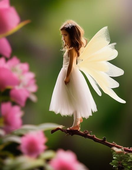 Angelic Fairy with Sunflowers and Hummingbirds