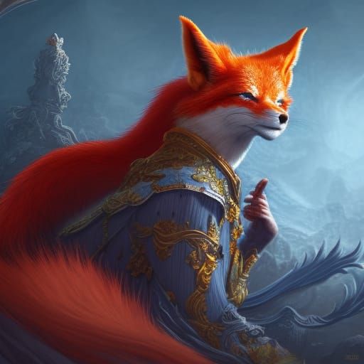 Detailed Kitsune Matte Painting in Deep Color