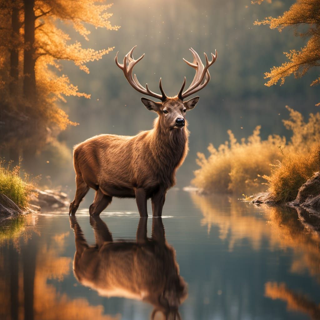 Wading stag