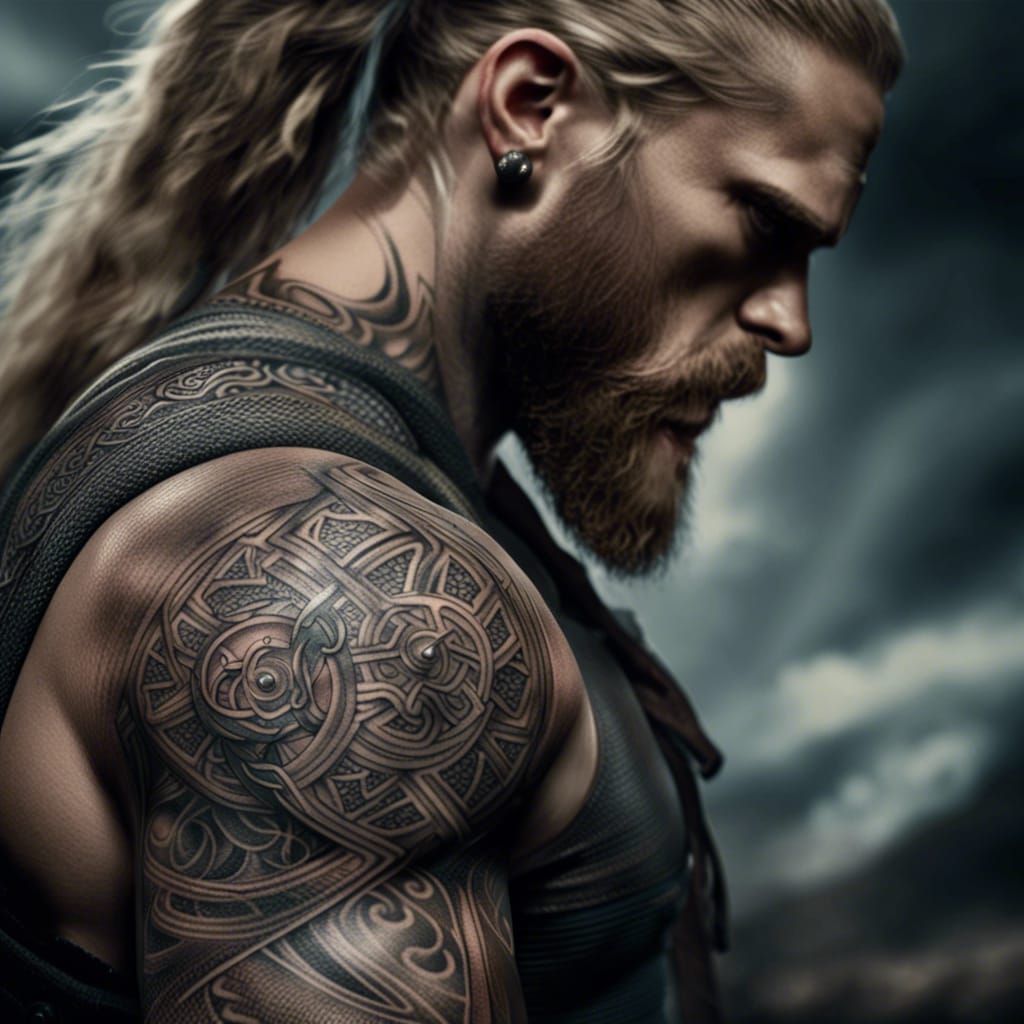 Viking Arm Tattoo: Epic Cinematic Digital Art