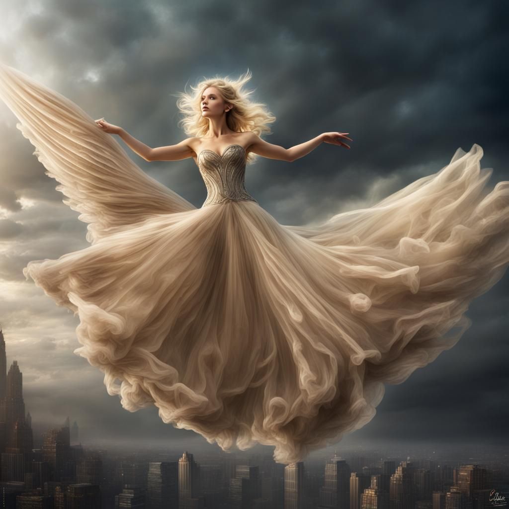 Blonde Angel in Flight: Digital Matte Painting