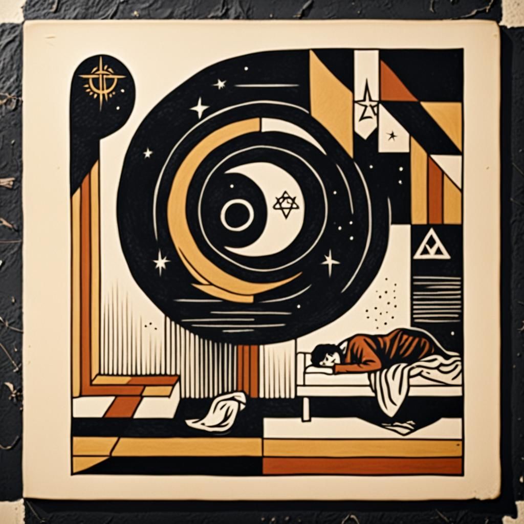 Occult Symbol on Linoleum Floor with Sleeping Figure